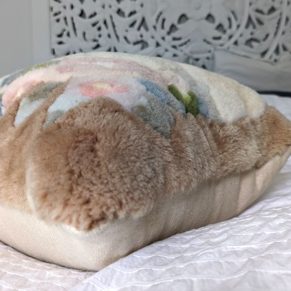Vintage Floral Shearling Throw Pillow V2 - Picture 7 of 9